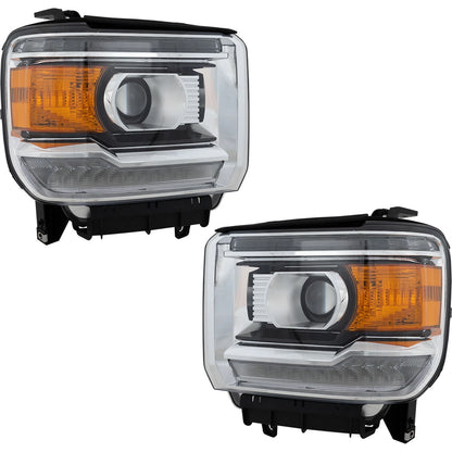 Set of 2 Projector Headlights for GMC Sierra 1500 (2014–2018) Halogen w/ Bulbs
