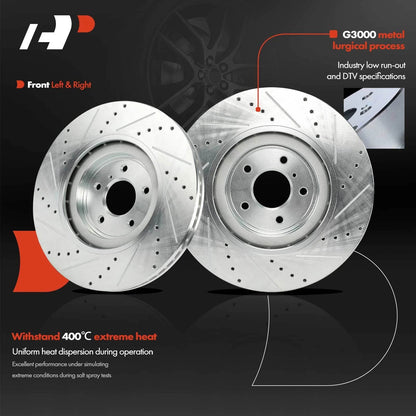 Front Brake Rotors (Drilled) with Ceramic Pads for Infiniti Q50 2014-2023