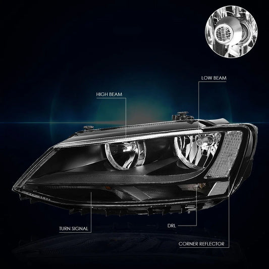 Headlight Replacement for Volkswagen Jetta MK6 (2011–2018) Black Housing Clear Corner