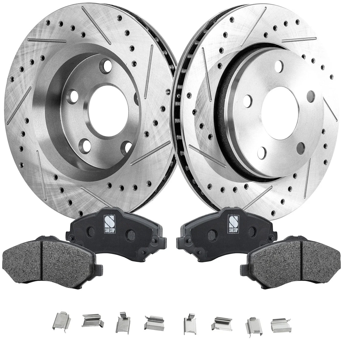 Set of 2 Drilled Slotted Brake Discs and Pads for Jeep Wrangler (2007–2017)