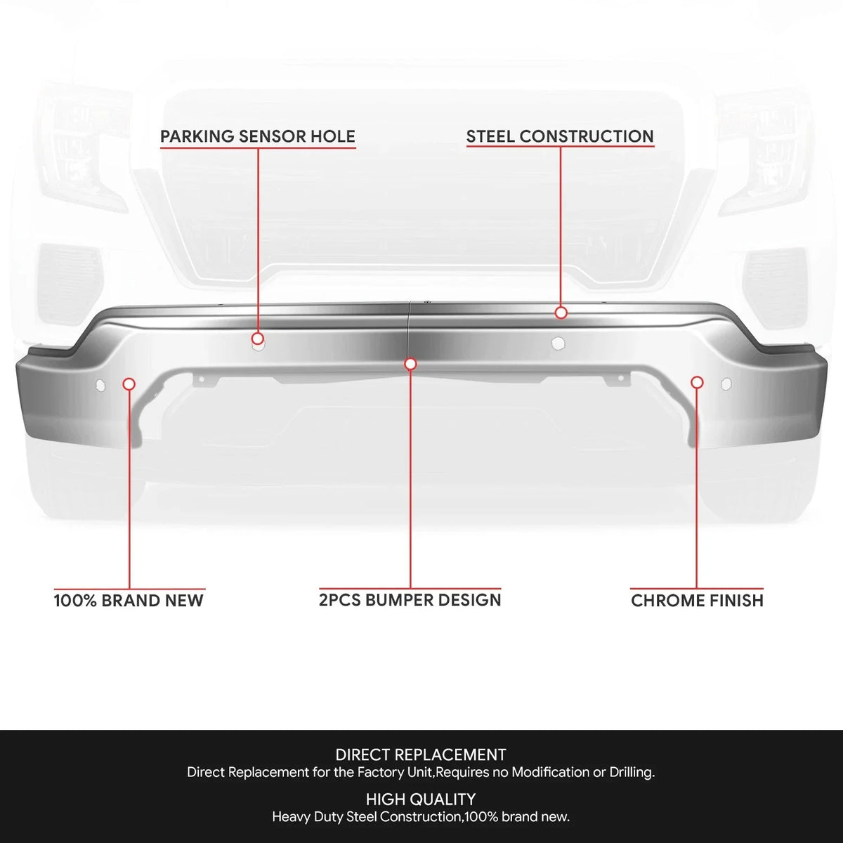 Chrome Front Bumper Face Bar for GMC Sierra 1500 Limited (2019–2022)