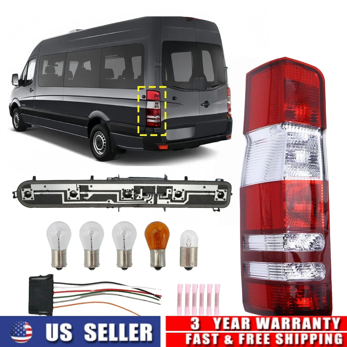 Driver Side Rear Tail Light Cap Circuit Board Bulb for Mercedes Sprinter (2007–2018)