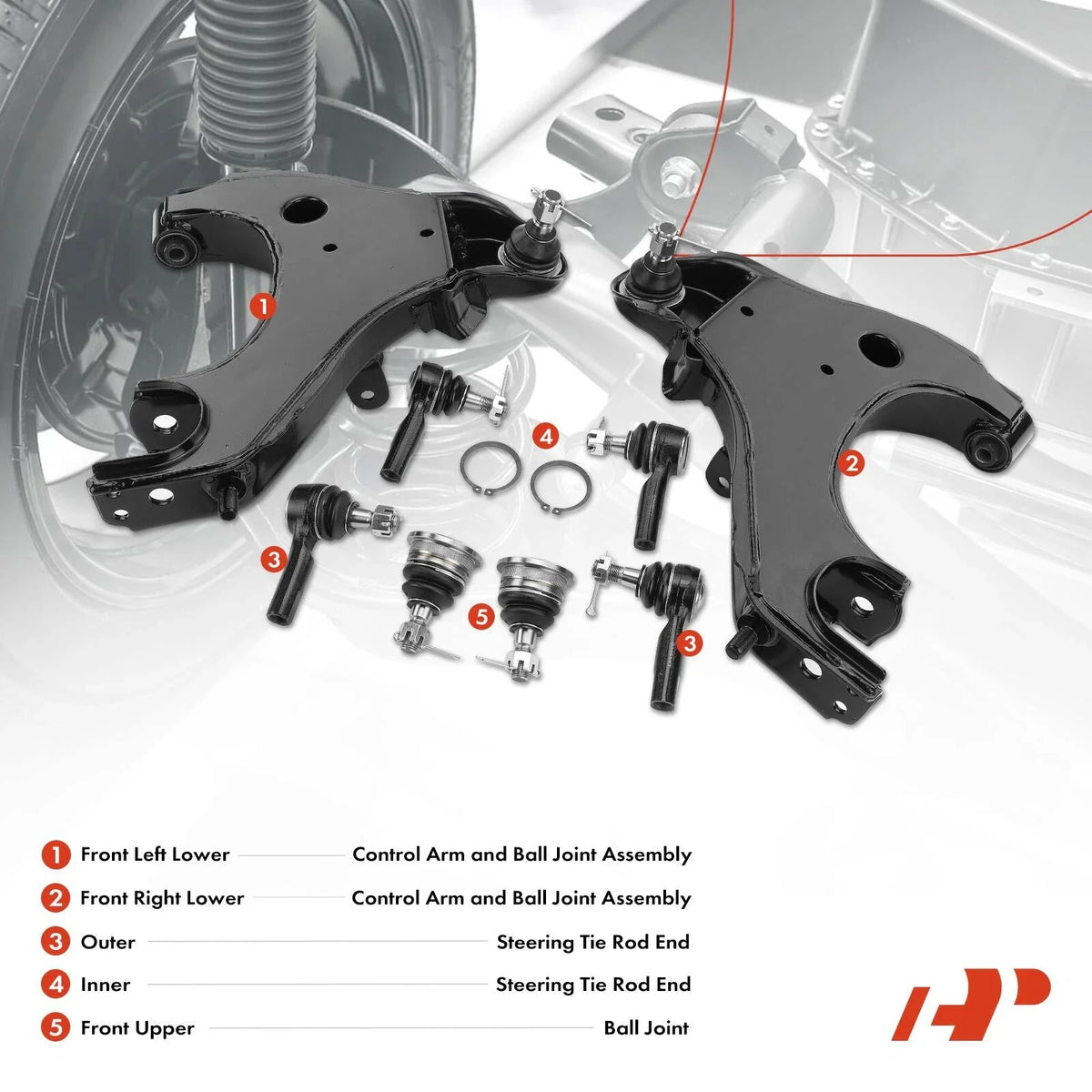 8-Piece Front Control Arm, Ball Joint & Tie Rod End Set for Nissan Frontier