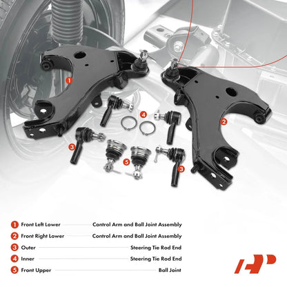 8-Piece Front Control Arm, Ball Joint & Tie Rod End Set for Nissan Frontier