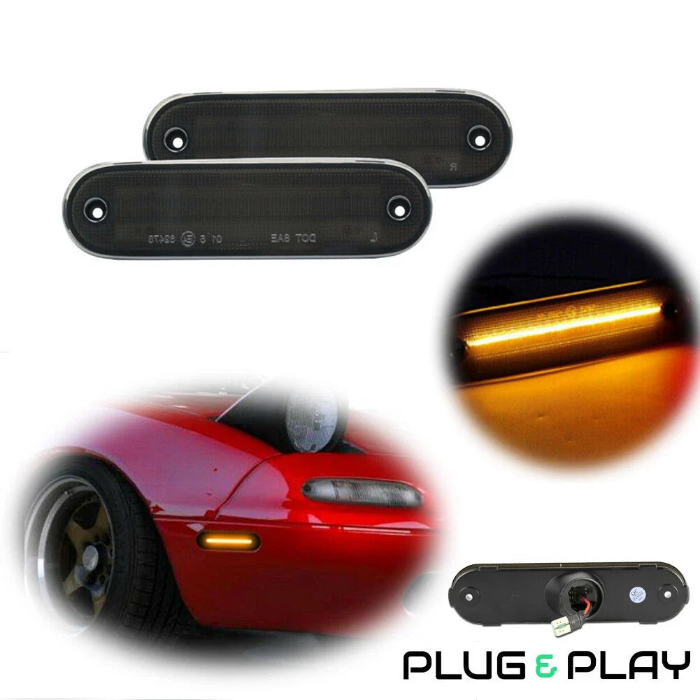 2PC Amber LED Smoke Front Fender Side Marker Lights for Mazda Miata MX-5