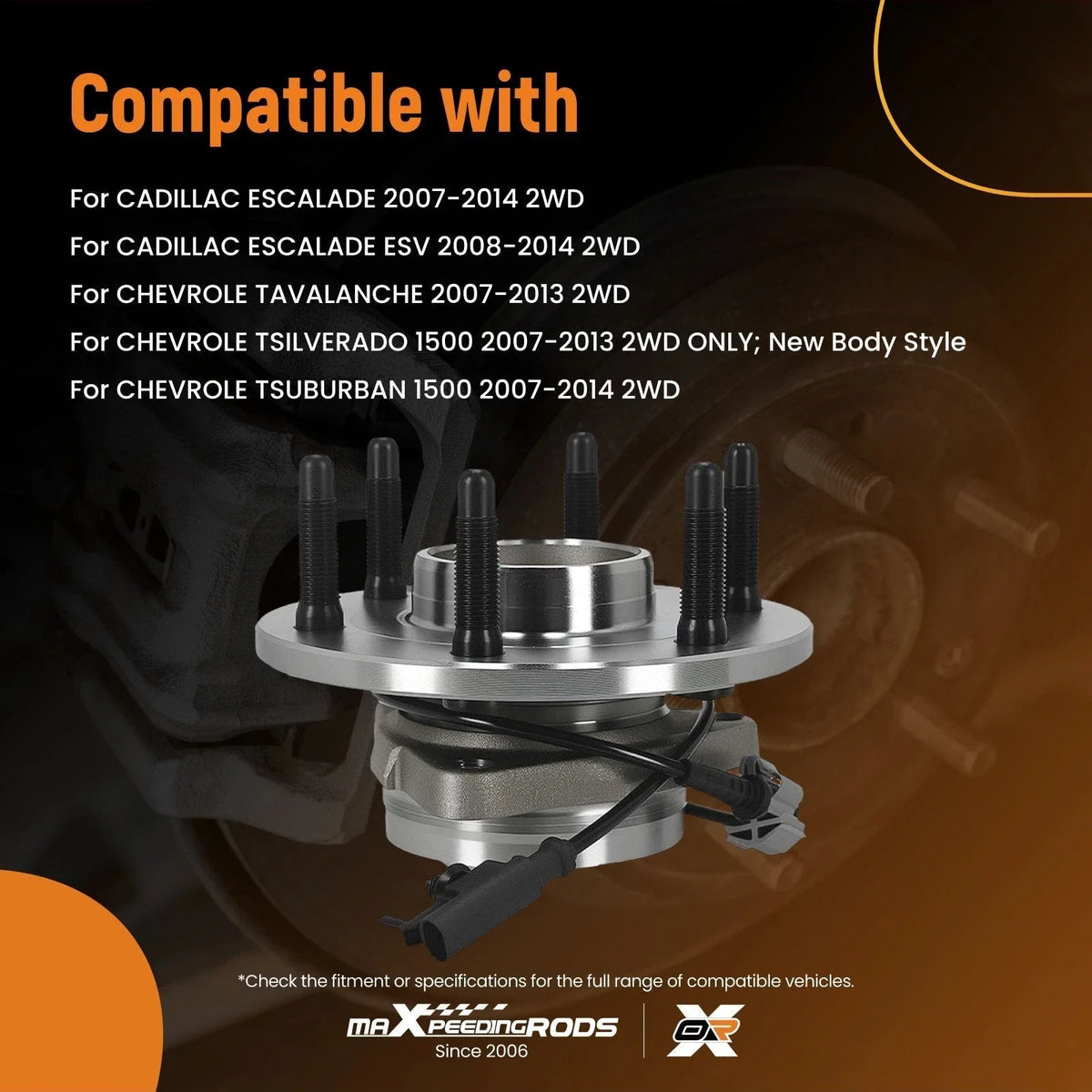 Front Hub & Bearing Assembly Pair w/ABS for 2WD GMC Yukon 2007-2014