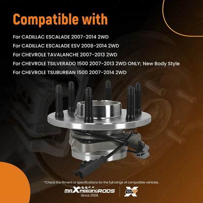 Front Hub & Bearing Assembly Pair w/ABS for 2WD GMC Yukon 2007-2014
