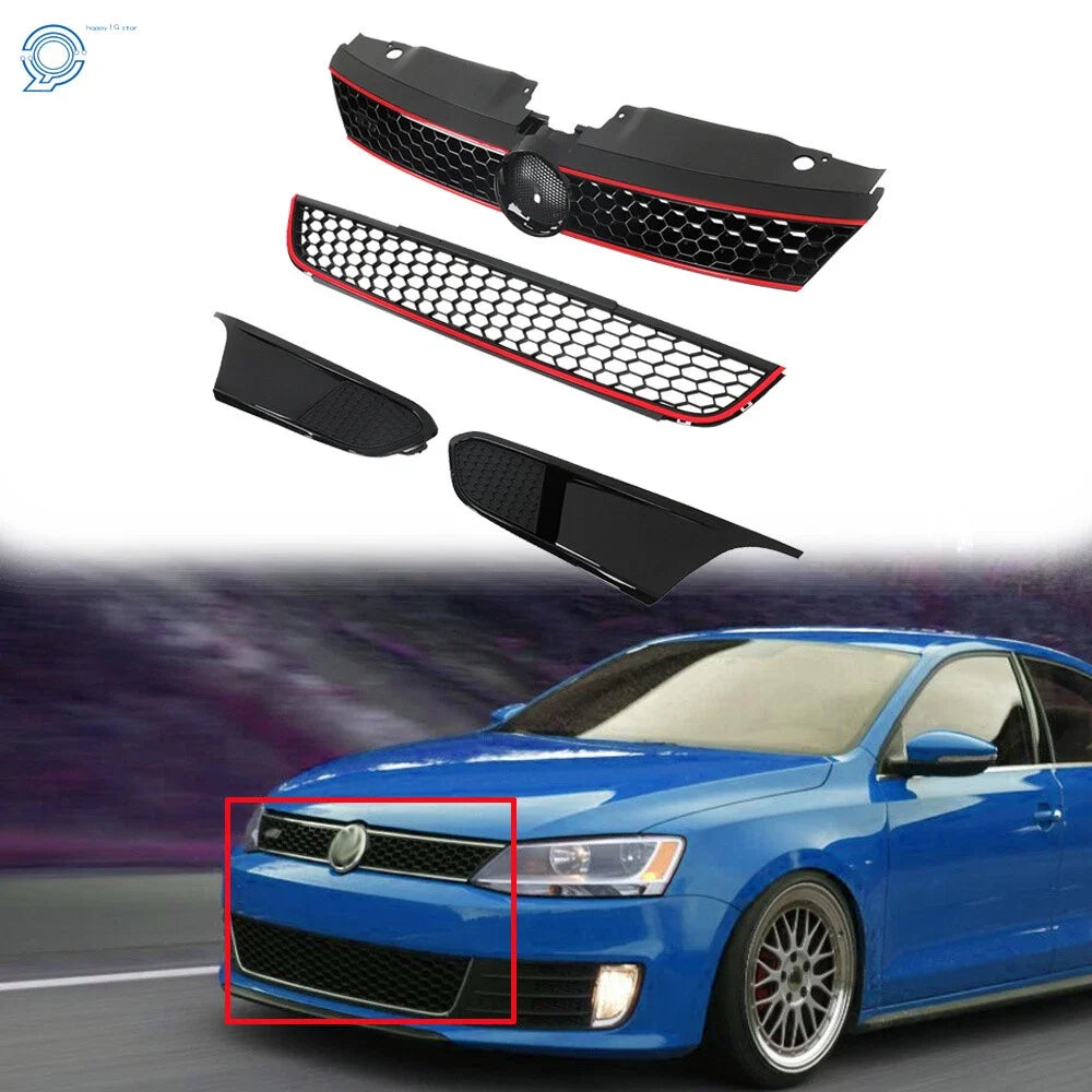 Front Grille for VW Jetta MK6 GLI (2011–2014) Black Plastic Red Trim