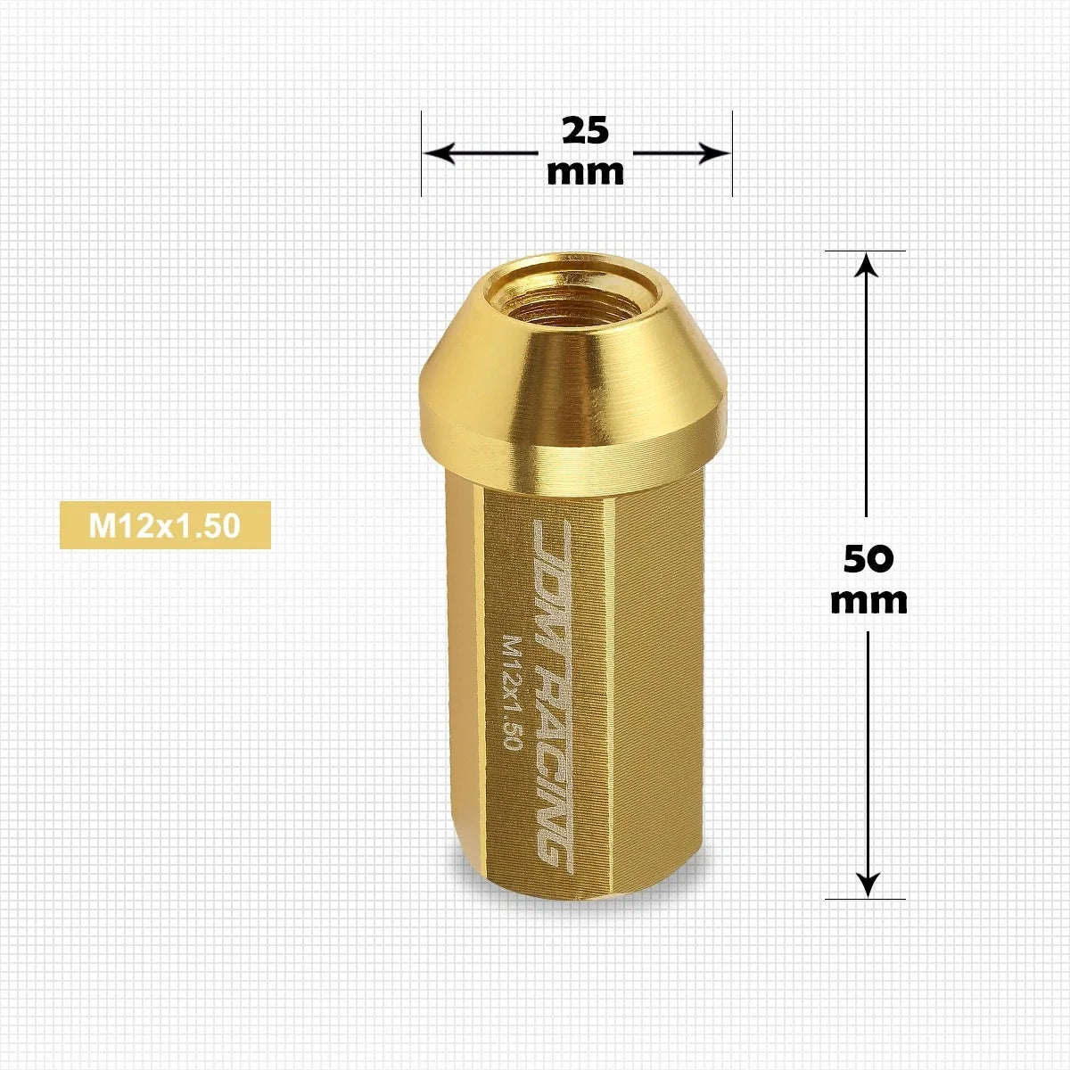 20Pc Gold JDM Aluminum Hex Wheel Lug Nuts M12X1.5 + 25mmx50mm Extension