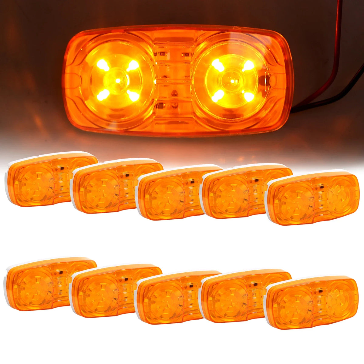 10X Amber LED Marker Light for Trailer (Double Bullseye, 10 Diodes)