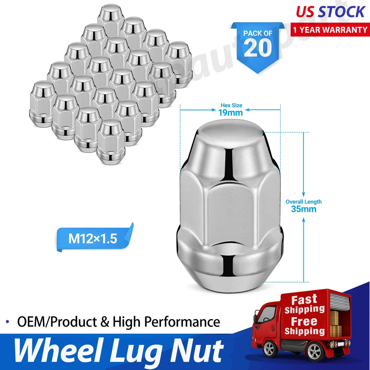 20 Pc Chrome Lug Nut Set for Dodge Avenger/Caliber/Grand Caravan/Journey (2007–2019)