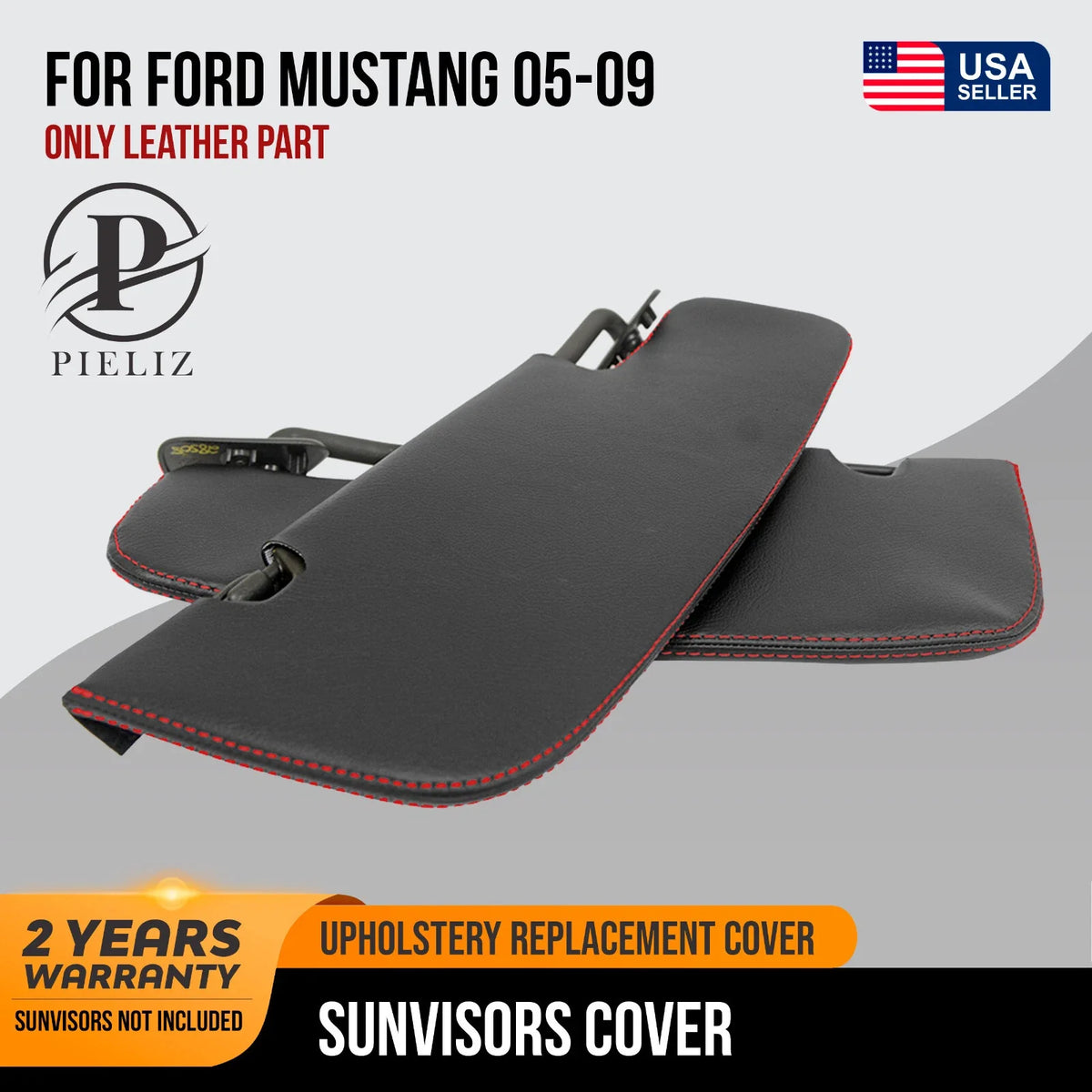 Sunvisor Covers for Ford Mustang (2005–2009) Red Stitch Leather Synthetic