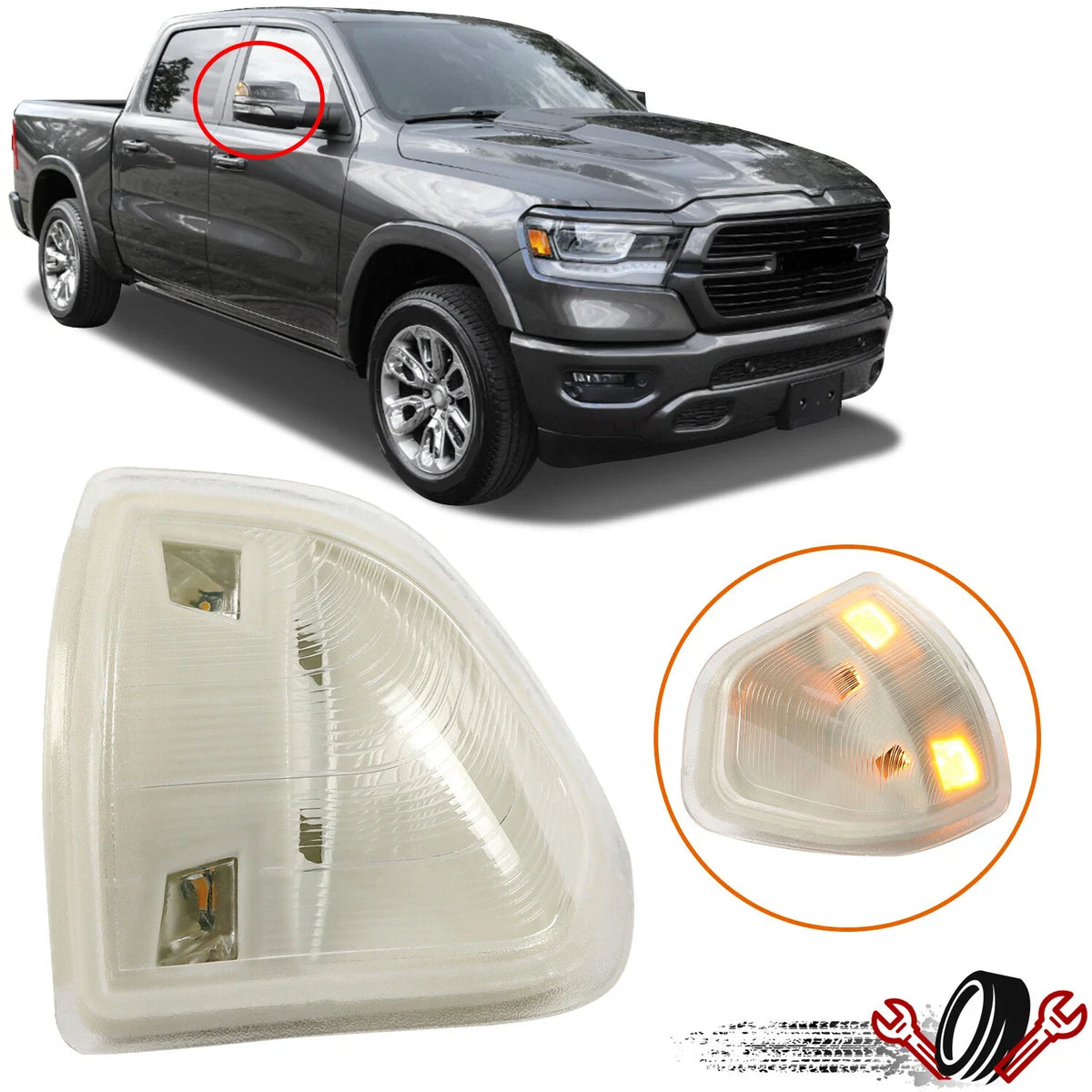 Right Side Mirror Turn Signal Light for Dodge Ram 1500 2500 (2010–2018)