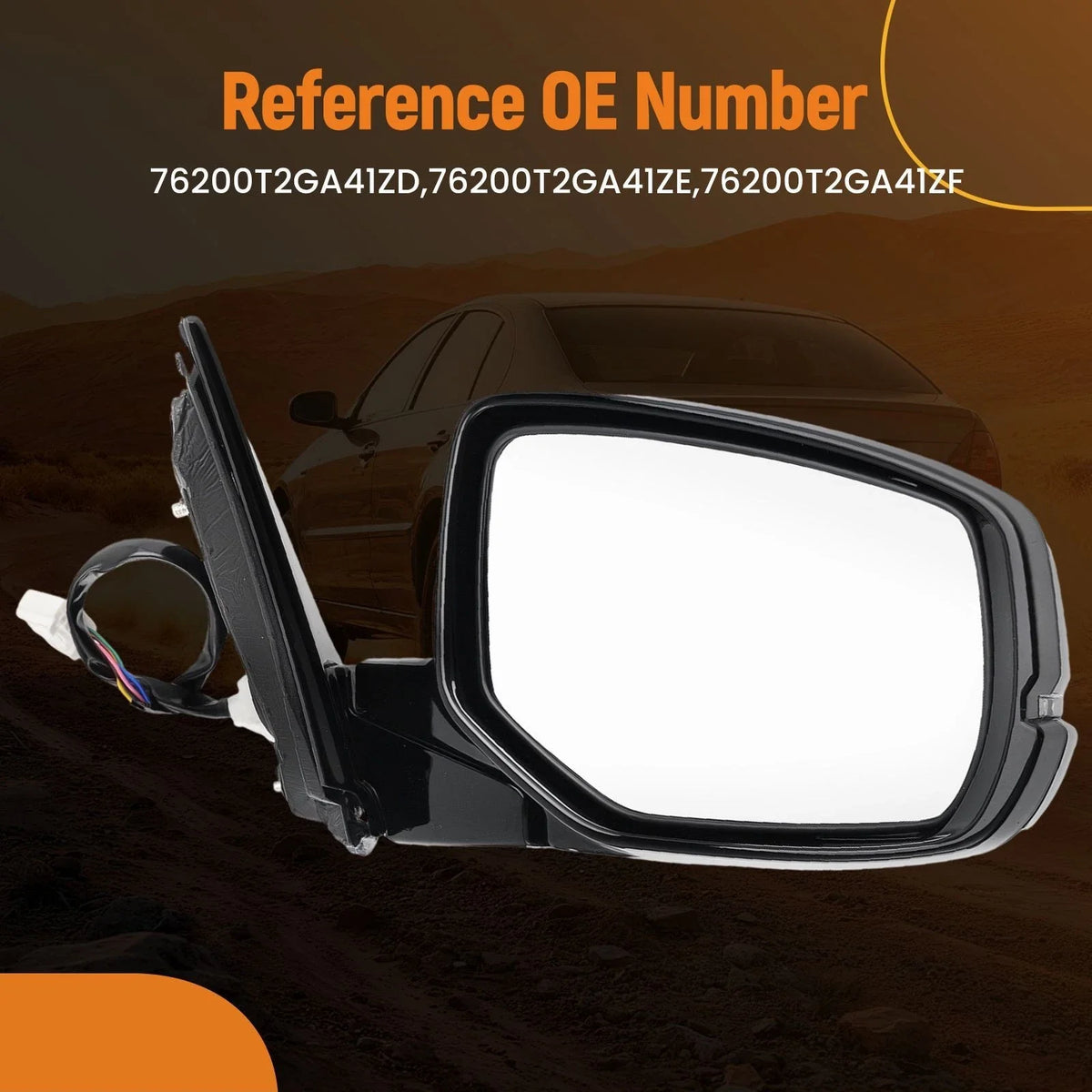 Power Right Mirror for Honda Accord Sedan (2013–2017) Heated HO1321275 Black