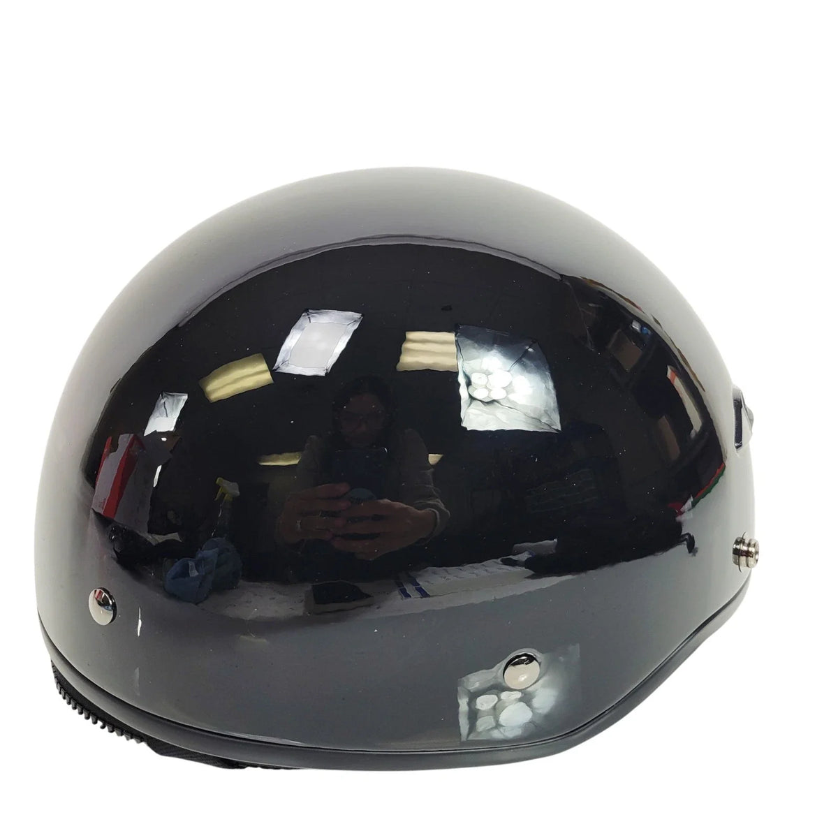 Bagger Half Helmet for LS2 HH568 (Solid Gloss Black, Built-in Visor, Size XL)