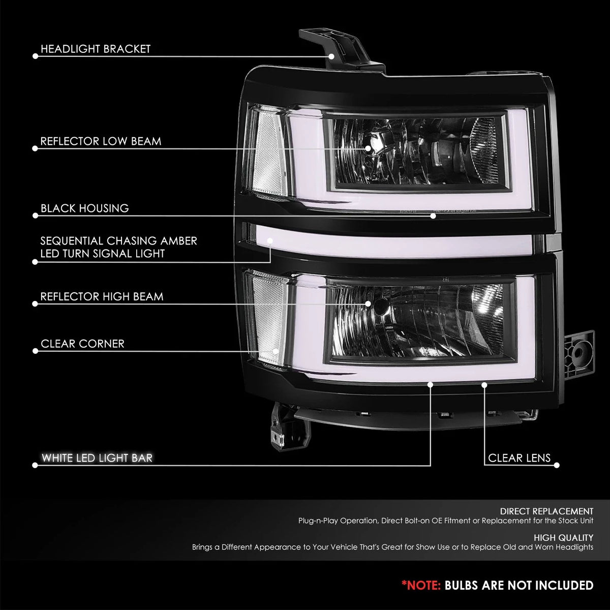 U-LED DRL Sequential Headlights for Chevrolet Silverado 1500 (2014–2015)