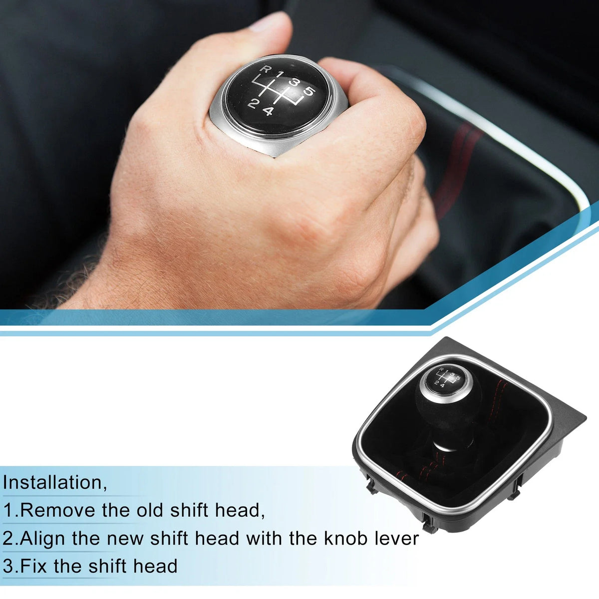 5 Speed Manual Gear Shift Knob Boot for Volkswagen Golf MK7 (2013–2018) Black