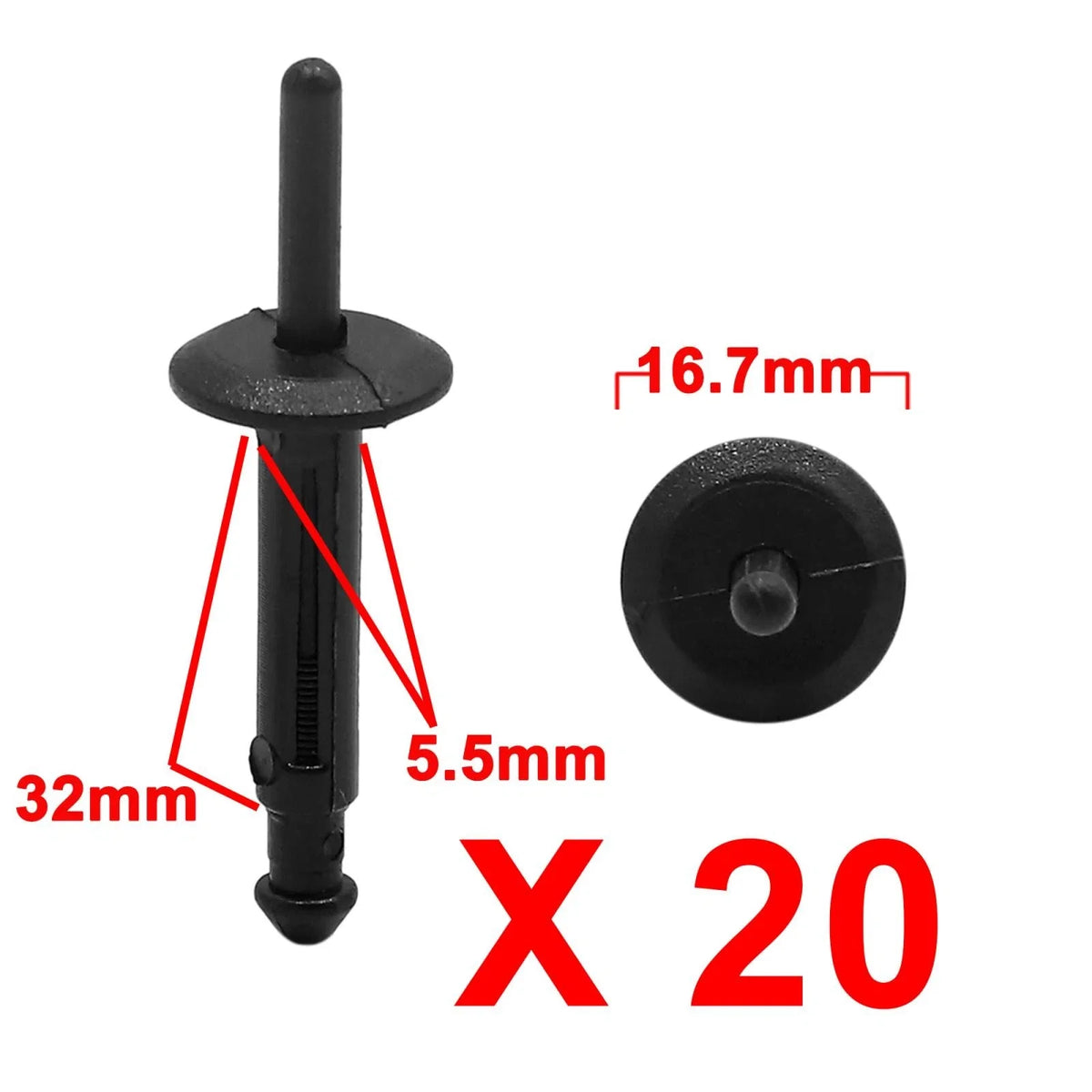 20pcs Black Plastic 5.5mm Car Panel Rivets Fastener Clips for BMW 