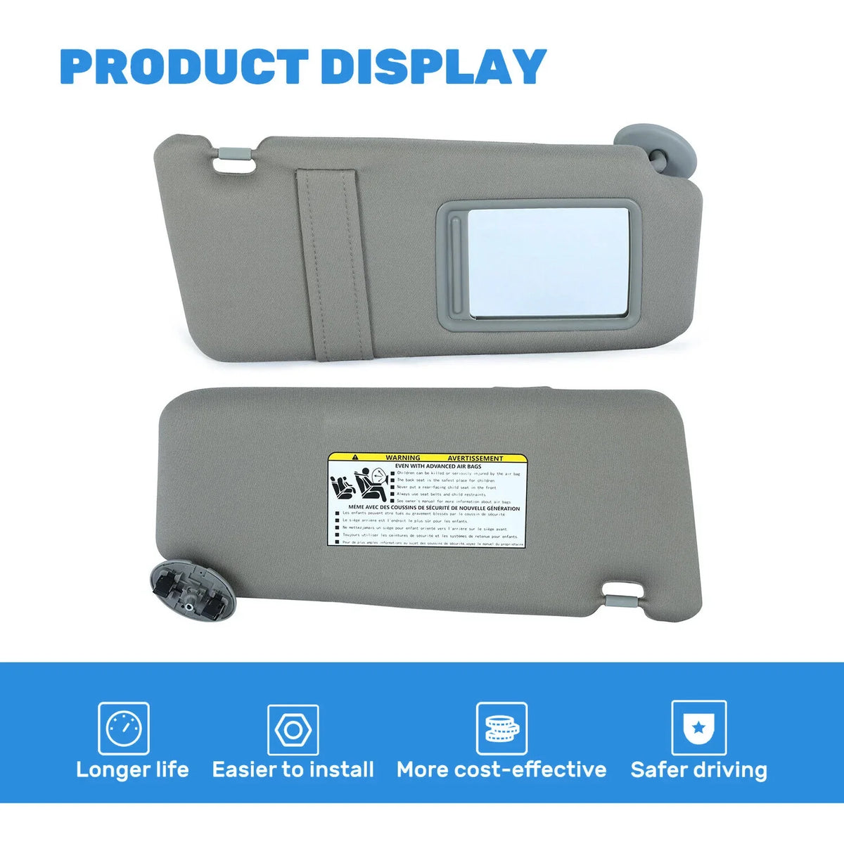 Left & Right Sun Visors for Toyota Camry (2007–2011) Gray with Sunroof