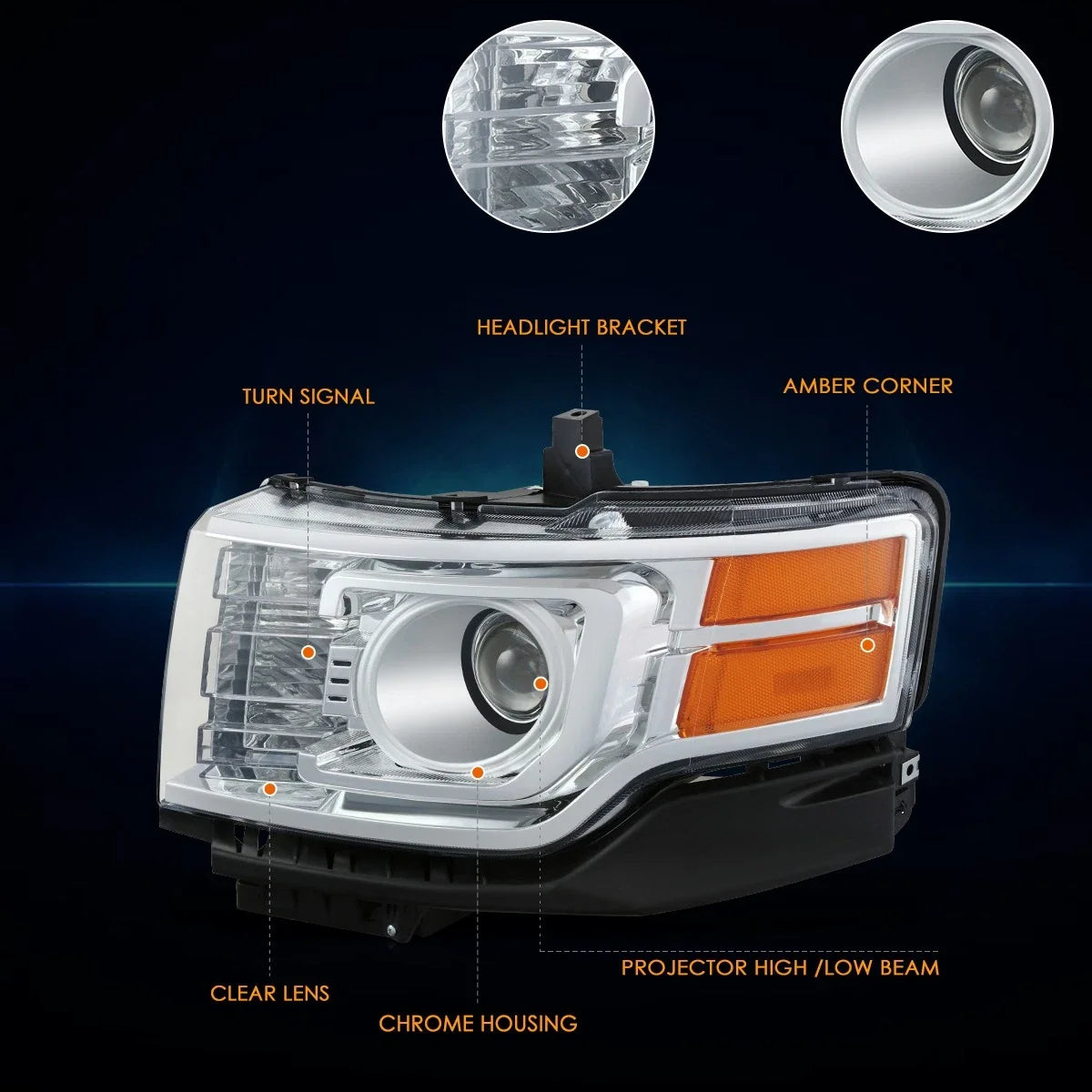 Chrome HID Projector Headlight Lamp Left Side for Ford Flex 2009-2012