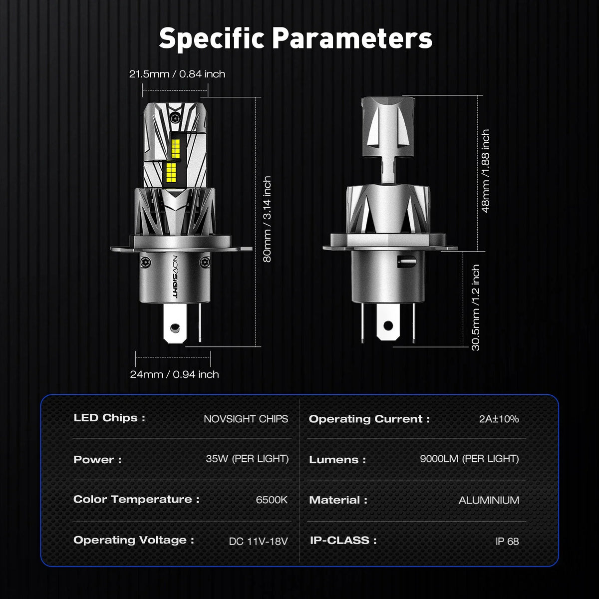 LED Headlight Bulbs H4 9003 (6500K, Error Free) for NOVSIGHT