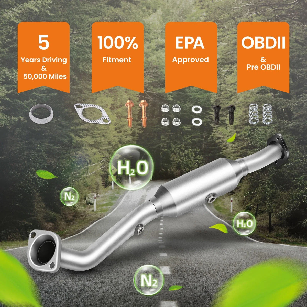 Front Catalytic Converter Kit for Honda Element 2.4L (2003–2011) 32.75" Length