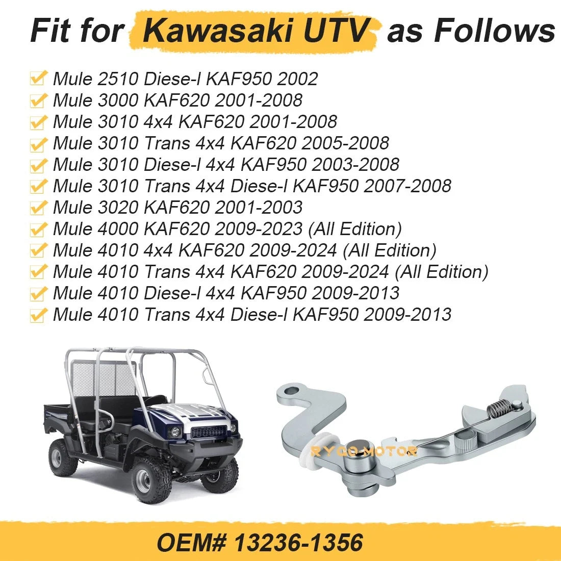 Left Brake Lever Bracket for Kawasaki Mule Models 2510 3000 3010
