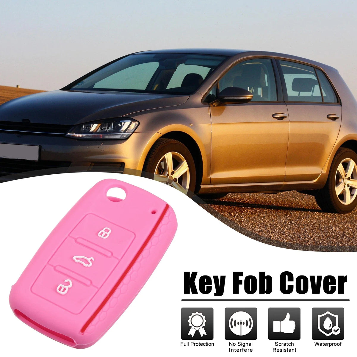 Pink Silicone Key Fob Shell for Volkswagen GTI CC (3 Button)