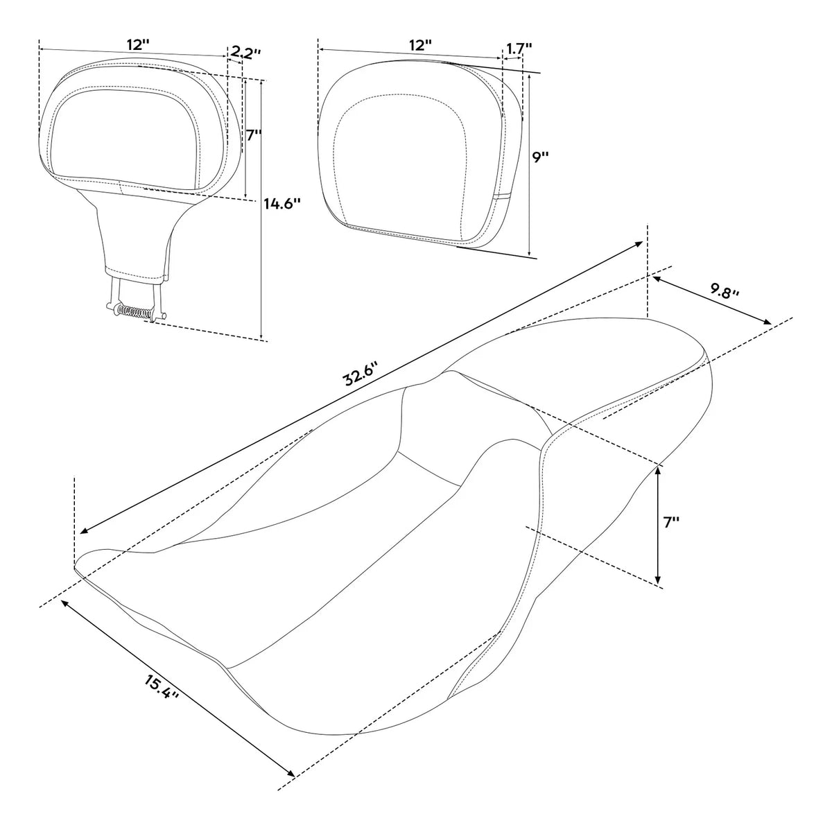 Driver & Passenger Backrest & Seat Pad for Harley Touring 2009-2023 Brown Black