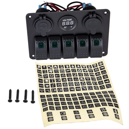 5 Gang LED Switch Panel with USB Charging Ports for Car and Boat