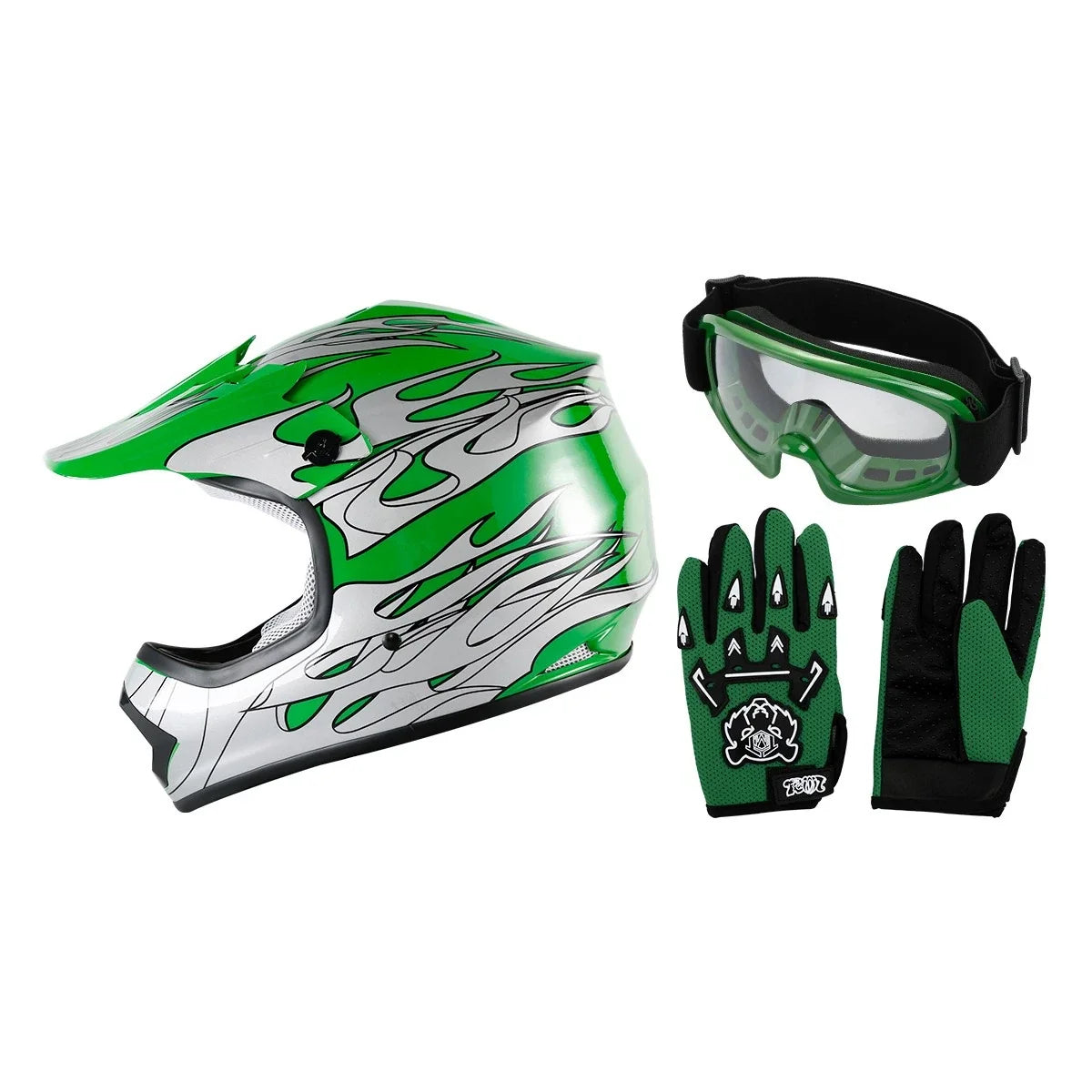 Youth ATV Helmet for Kids Green DOT Full Face Motocross