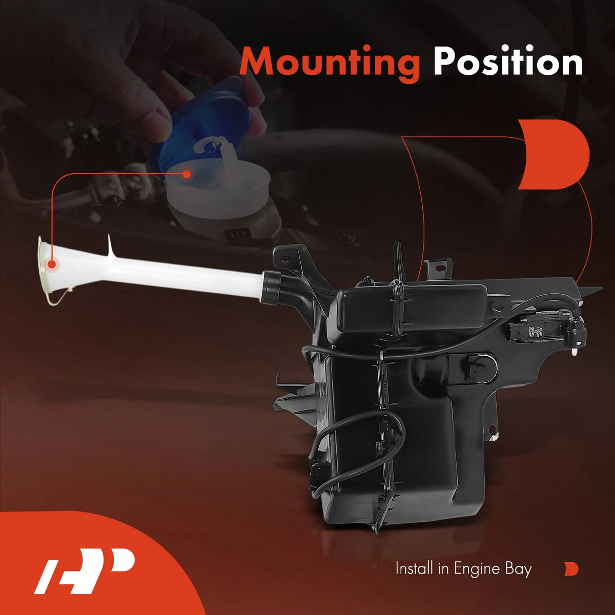 Windshield Washer Reservoir with Cap & Pump for 2013-2020 Nissan Pathfinder