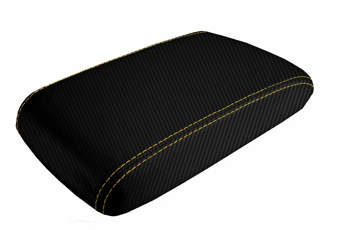 Console Lid Armrest Cover for Dodge Challenger (2008–2014) Carbon Fiber Yellow Stitch