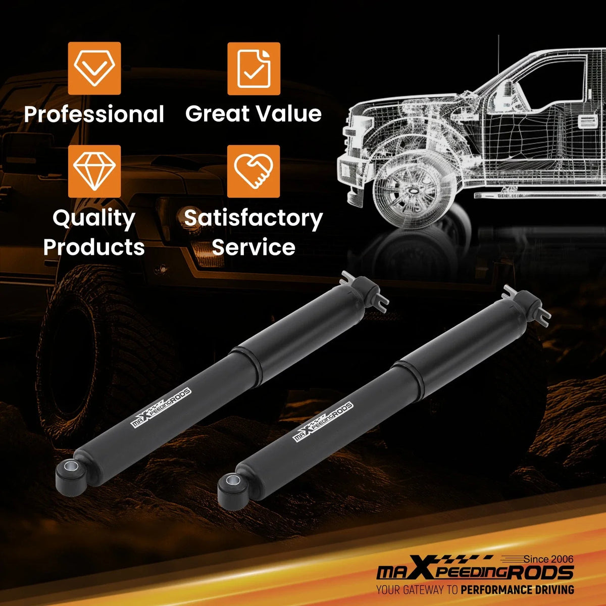 6" Rear Drop Shocks for Chevy GMC C1500 (1988–1998) 2WD