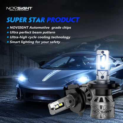 LED Headlight Bulbs H4 9003 for NOVSIGHT 30000LM 6500K