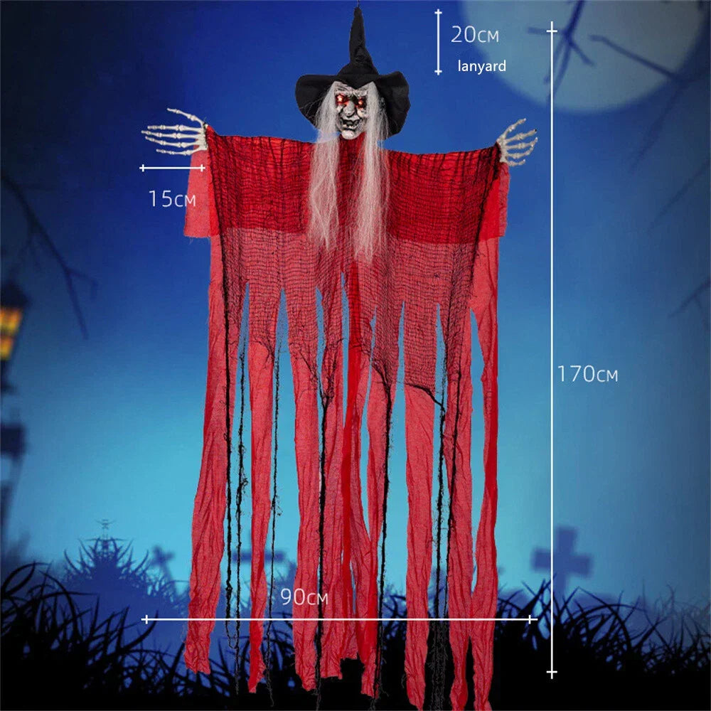 Red Light Eyed Hanging Ghost Decoration for Halloween Witch Horror