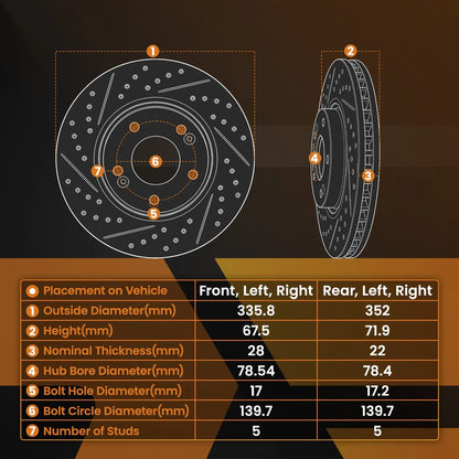 Front & Rear Brake Pads with Rotors for Aspen 2007–2009