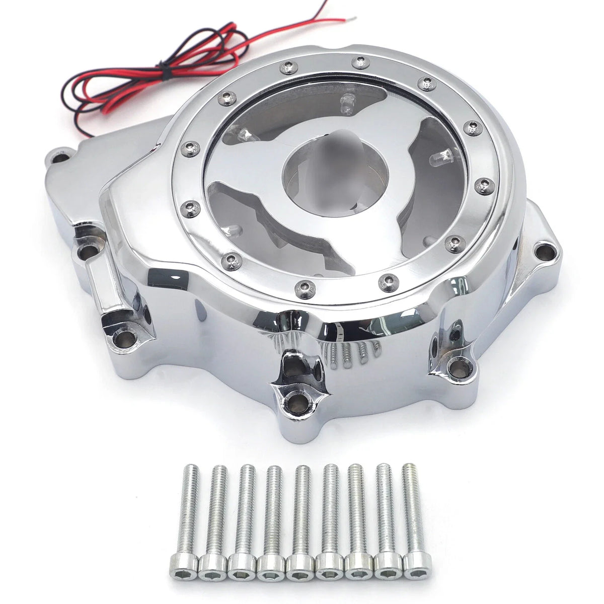 Chrome Cover for Left Engine Stator with Yellow LED - Yamaha YZF-R6 2006-2021