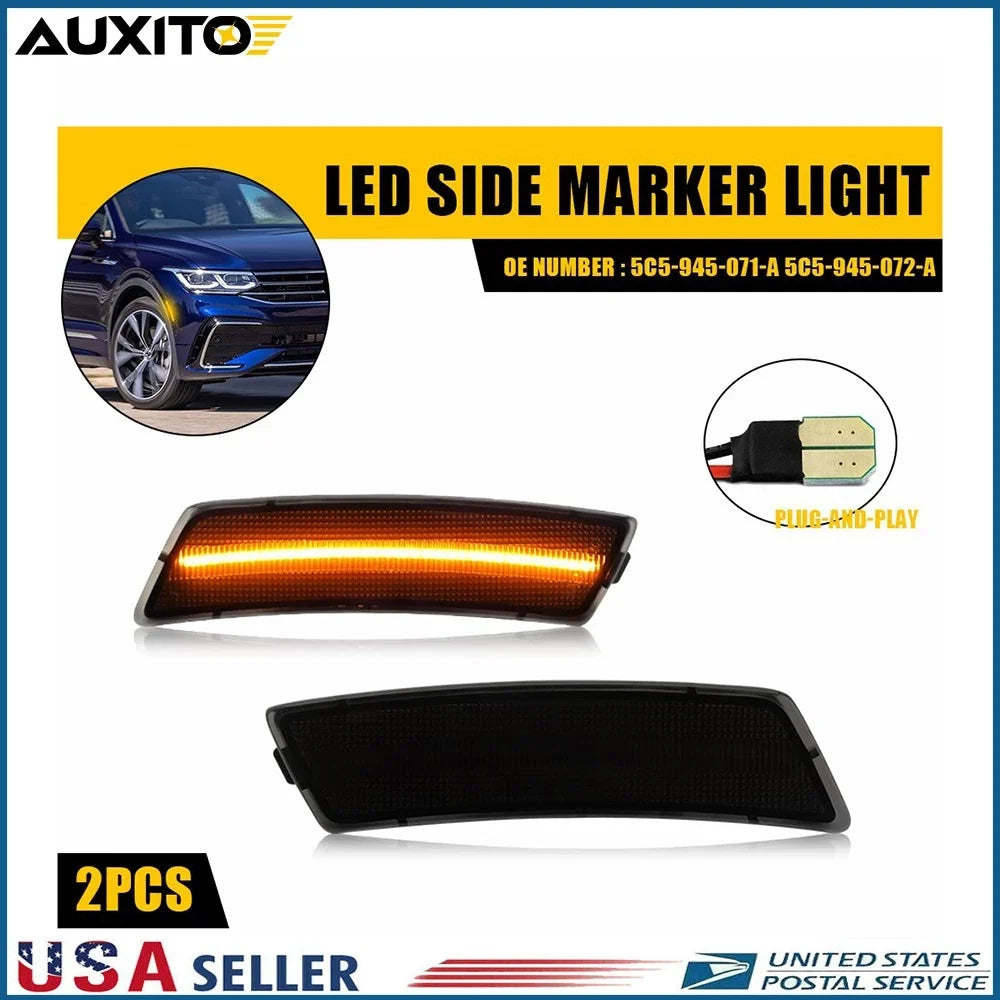 Full LED Side Marker Lights Set of 2 with Smoked Lens for VW
