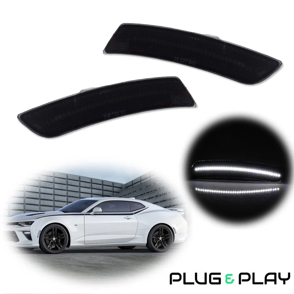 2X Smoked Lens White LED Side Marker Lights for Chevy Camaro (2016–2023)