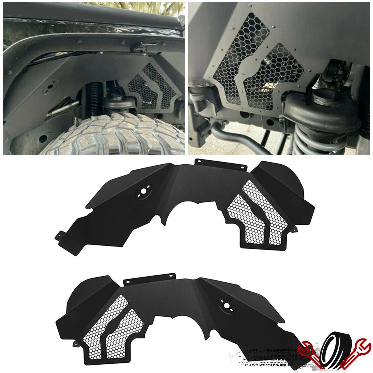 Solid Aluminum Front Inner Fender Flares for Jeep Wrangler JK (2007–2018)