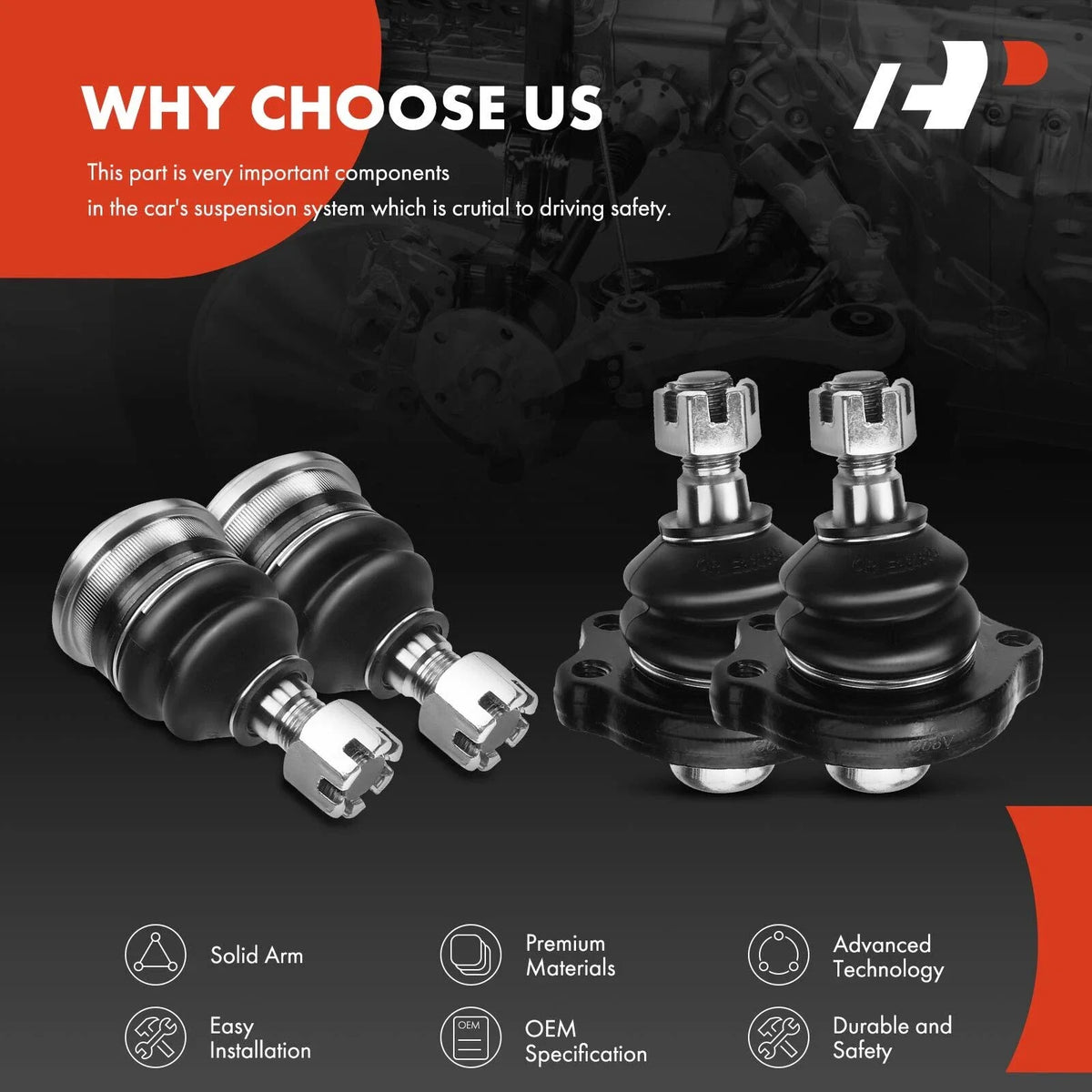 4-Piece Ball Joint Set for Nissan D21 Front Upper & Lower (1986-1994)