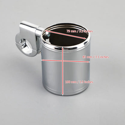 Bottle Holder Chrome Cup for Bobber Cruiser Chopper (7/8" 1" 1-1/4")