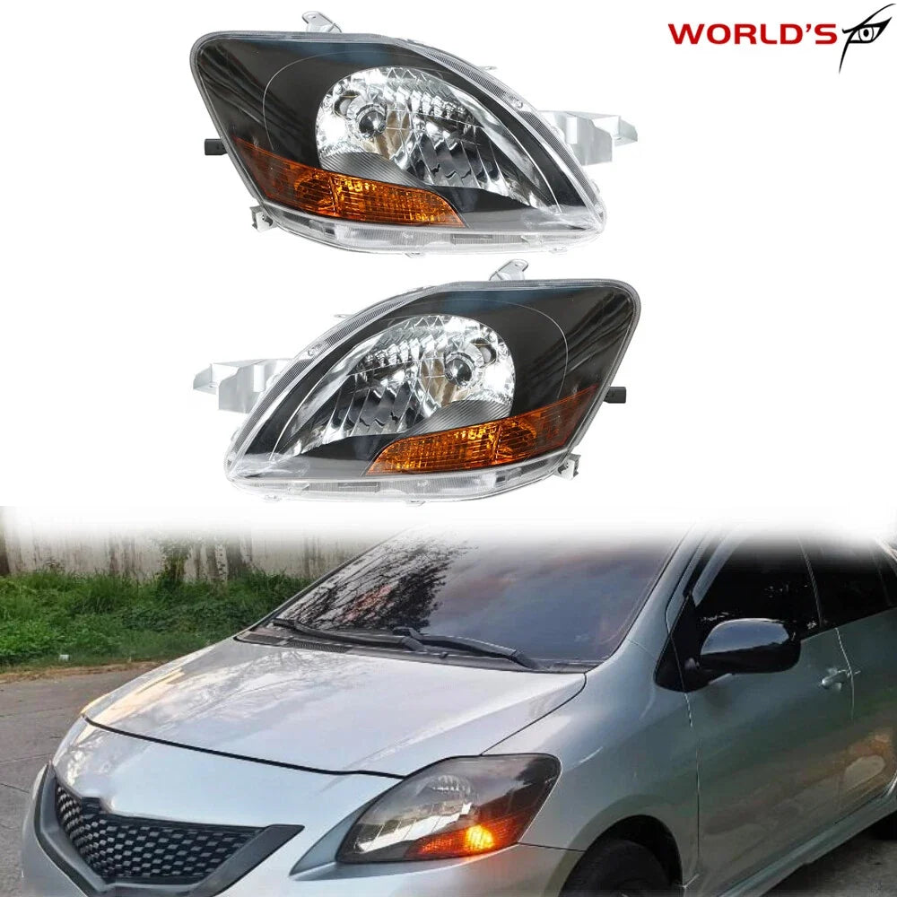 Headlight Pair for Toyota Yaris (2007–2012) Black Housing Halogen