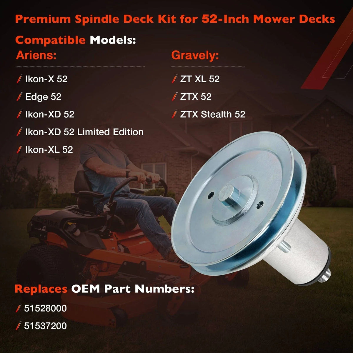 2X Mower Deck Spindle for Ariens Ikon-X, Edge, Gravely ZT XL, ZTX 52 In (2015–2023)