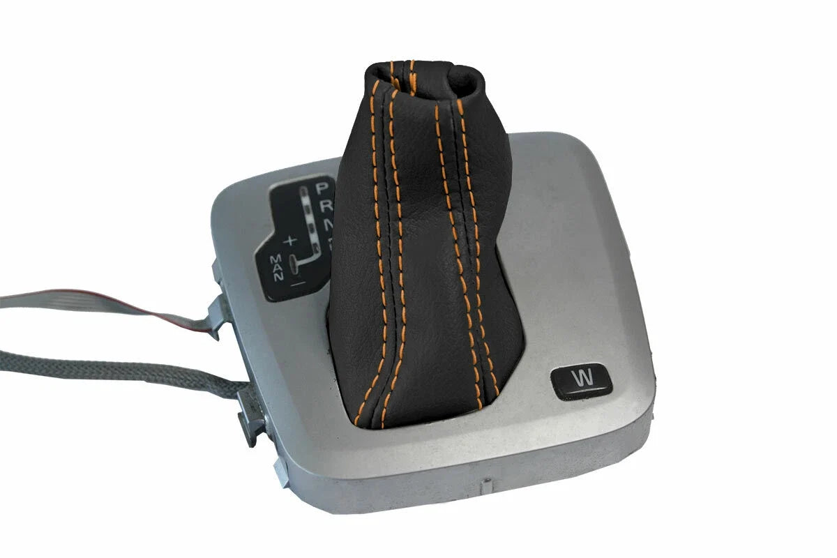 Leather Automatic Shift Boot Cover for Volvo XC90 (2003–2014) Black Orange Stitch