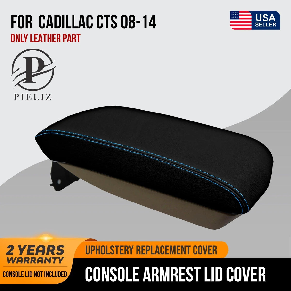 Console Lid Armrest Cover for Cadillac CTS (2008–2014) Blue Stitch