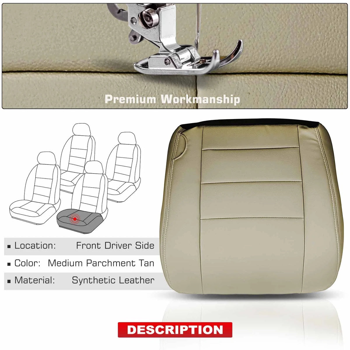 Front Left Tan Seat Bottom Cover for Ford Excursion 2002 to 2004