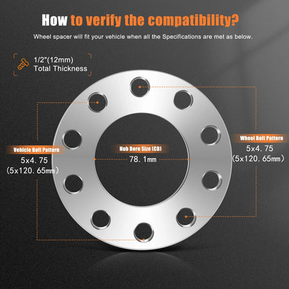 4X 1/2" 5x4.75 Wheel Spacers for Chevrolet Corvette Camaro S10 GMC Jimmy Pontiac
