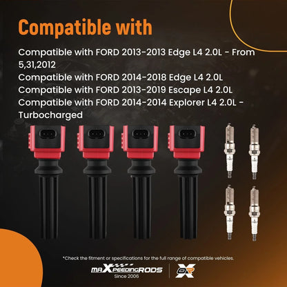 4 Ignition Coils + Iridium Spark Plugs for 2014-2019 Ford Explorer
